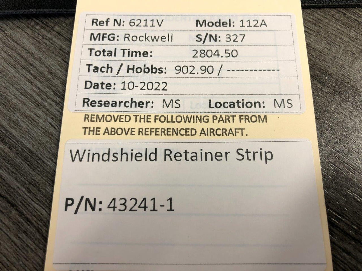 43241-1 Rockwell 112A Windshield Retainer Strip BAS Part Sales | Airplane Parts