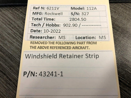 43241-1 Rockwell 112A Windshield Retainer Strip BAS Part Sales | Airplane Parts