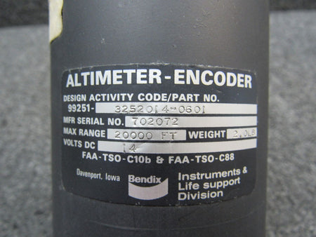 99251-3252014-0601 Bendix Encoding Altimeter Indicator (Volts: 14) BAS Part Sales | Airplane Parts