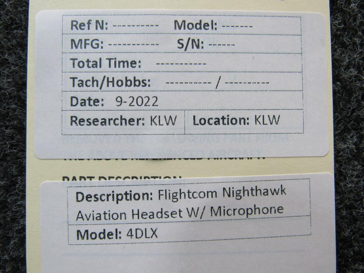 4DLX Flightcom Nighthawk Aviation Headset W/ Microphone BAS Part Sales | Airplane Parts