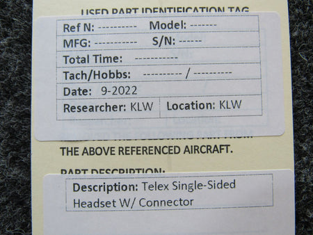 Telex Single-Sided Headset W/ Connector BAS Part Sales | Airplane Parts