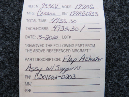 C30102-0203 Cessna 172RG Flap Actuator Assembly W/ Supports BAS Part Sales | Airplane Parts