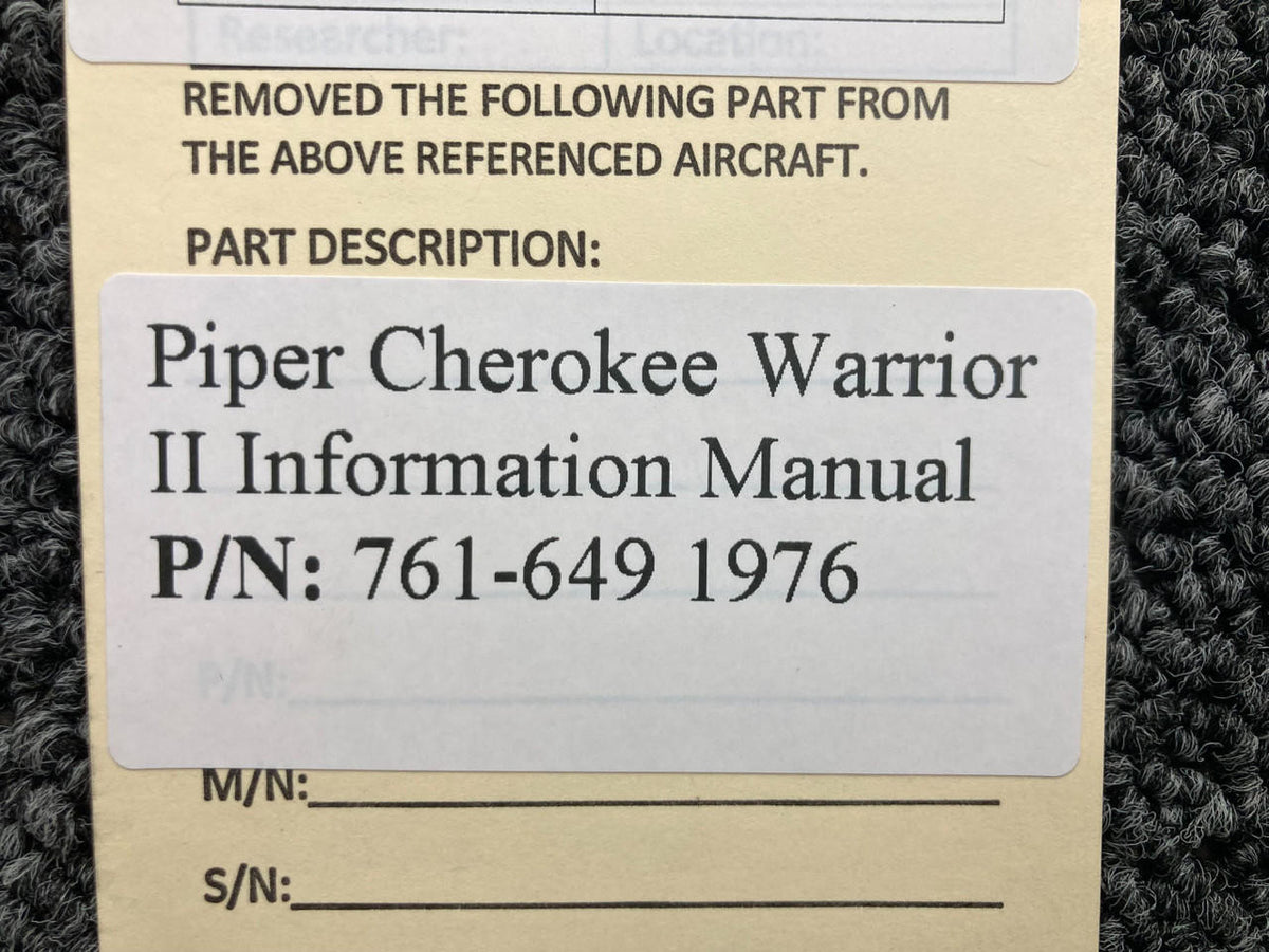 Piper Aircraft Parts 761-649 Piper Cherokee Warrior II Information Manual (1976)