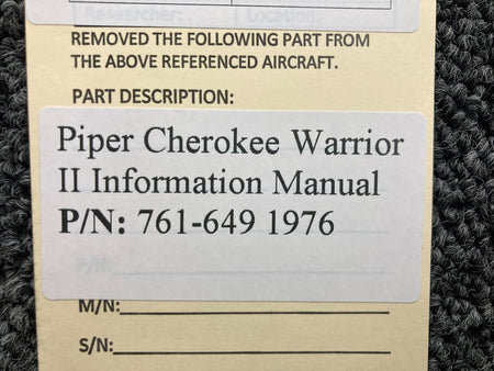 Piper Aircraft Parts 761-649 Piper Cherokee Warrior II Information Manual (1976)