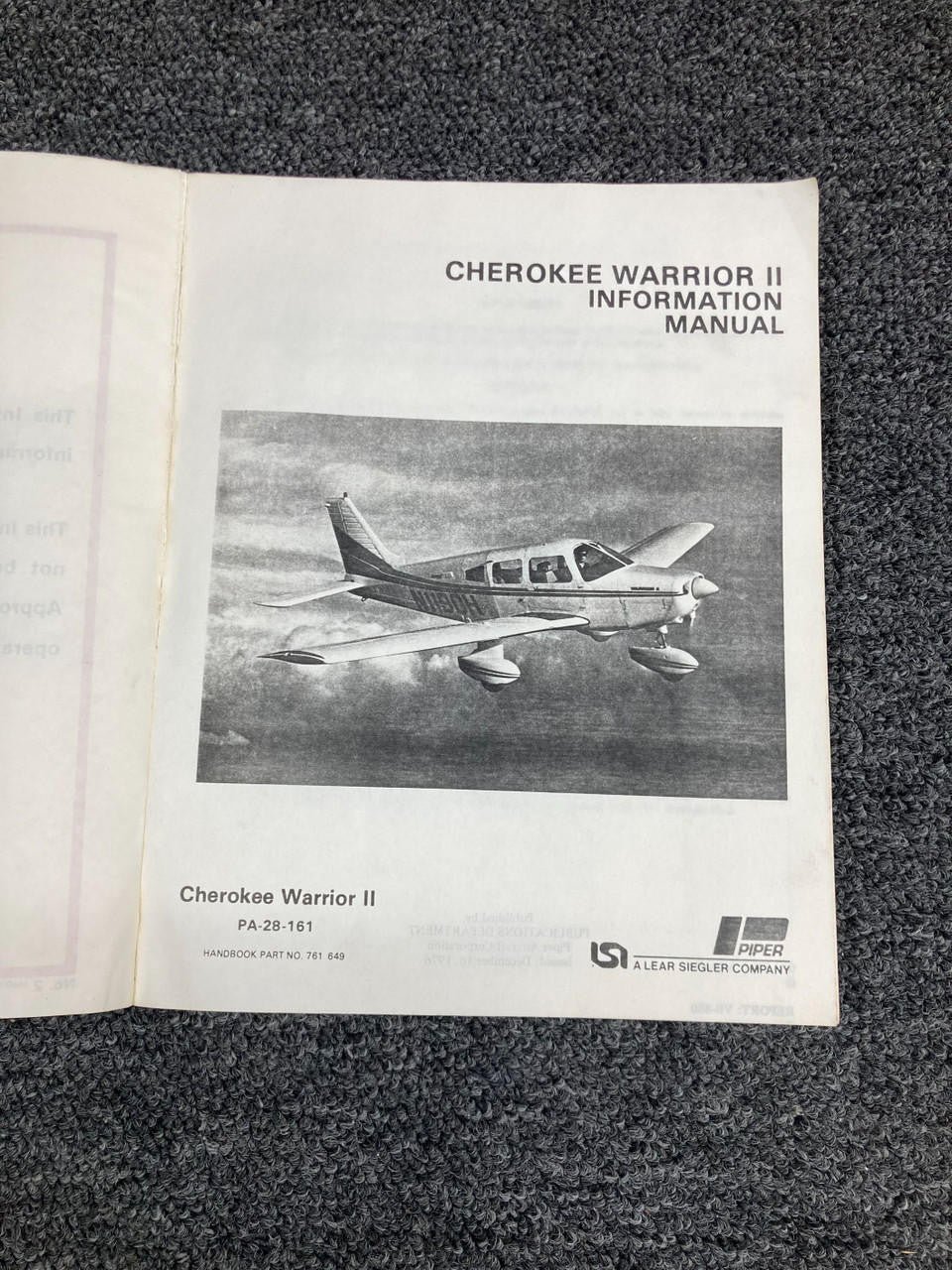 Piper Aircraft Parts 761-649 Piper Cherokee Warrior II Information Manual (1976)