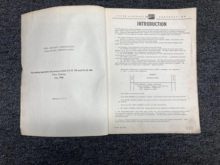 Piper Aircraft Parts 1960 Piper PA-23 Parts Catalog