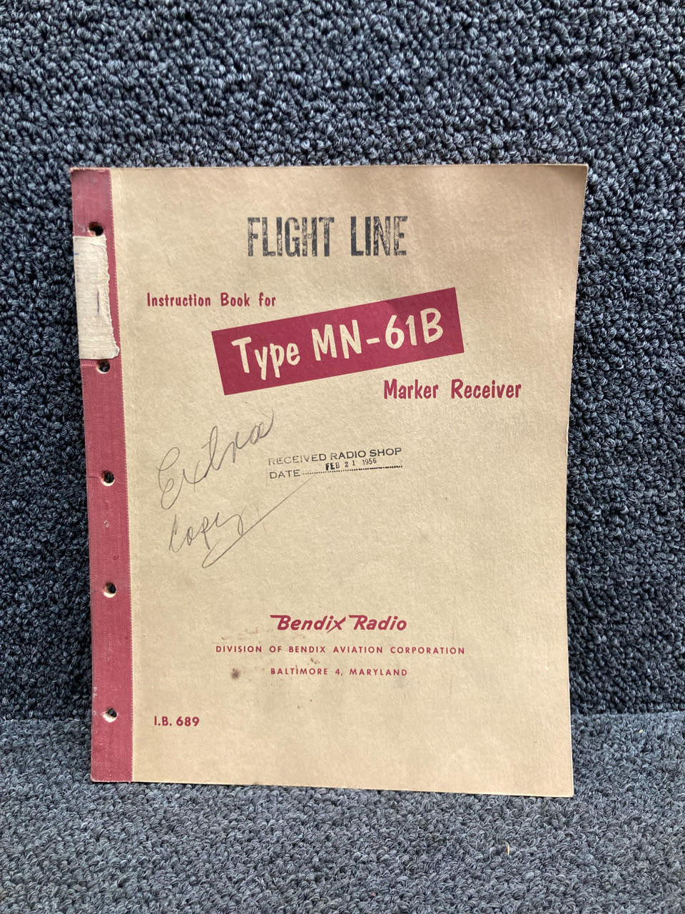 Bendix Airplane Parts & Equipment I.B. 689 Bendix Type MN-61B Marker Receiver Instruction Book