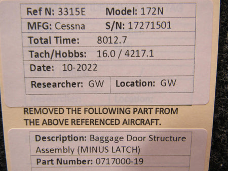 Cessna Aircraft Parts 0717000-19 Cessna 172N Baggage Door Structure Assembly (Minus Latch)