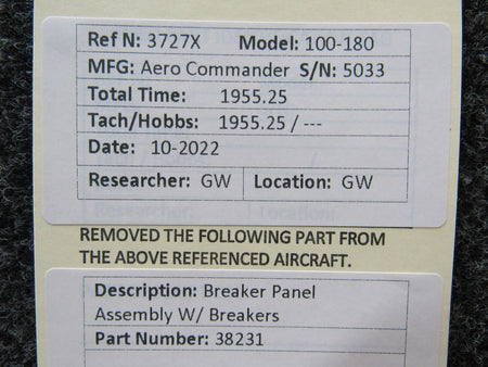 Aero Commander 38231 Aero Commander 100-180 Breaker Panel Assembly W/ Breakers