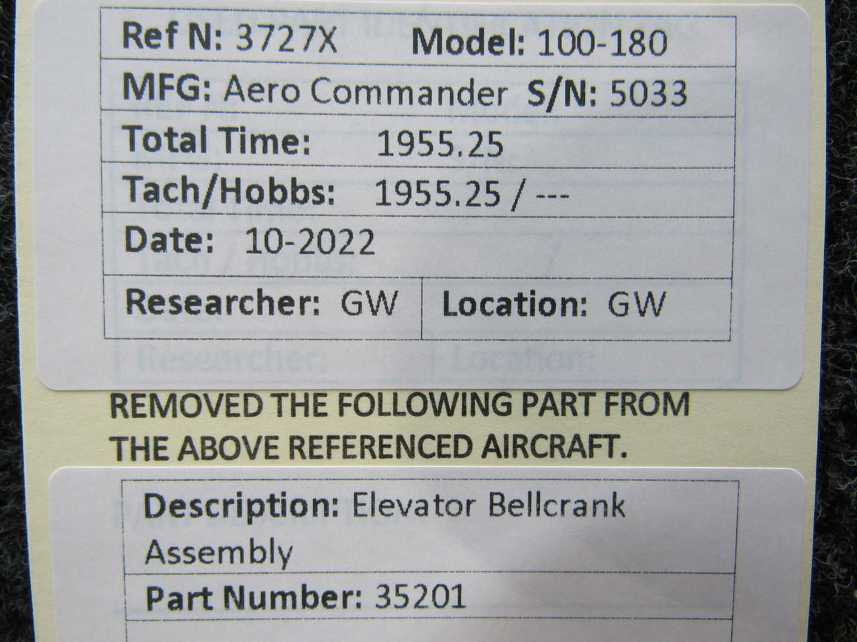Aero Commander 35201 Aero Commander 100-180 Elevator Bellcrank Assembly