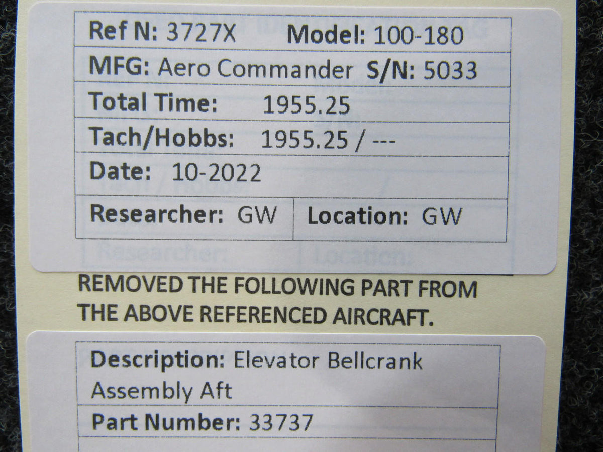Aero Commander 33737 Aero Commander 100-180 Elevator Bellcrank Assembly Aft