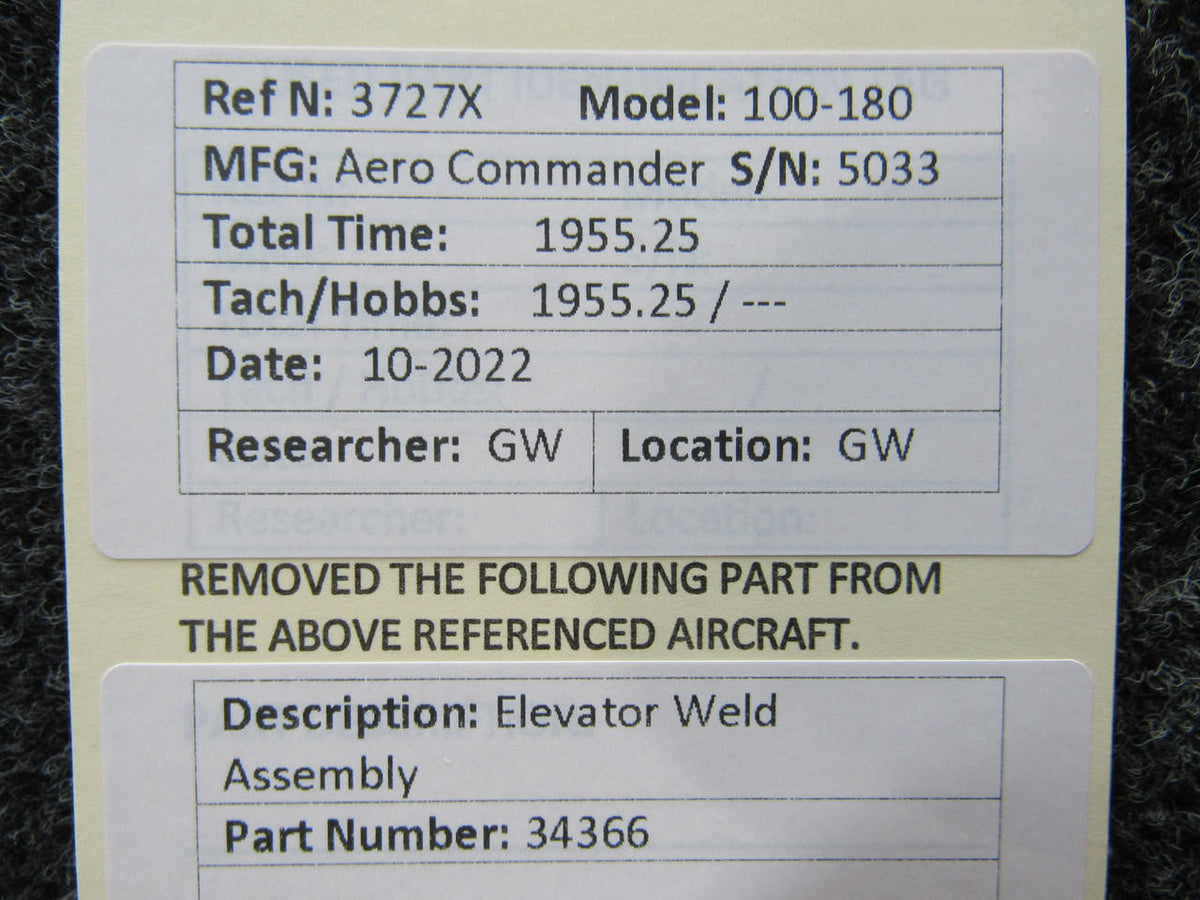Aero Commander 34366  Aero Commander 100-180 Elevator Weld Assembly