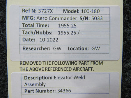 Aero Commander 34366  Aero Commander 100-180 Elevator Weld Assembly