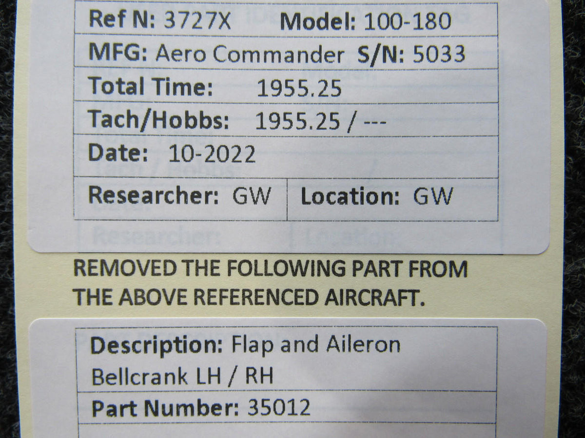 Aero Commander 35012 Aero Commander 100-180 Flap and Aileron Bellcrank LH / RH
