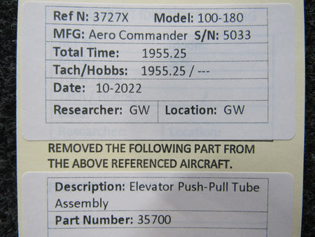 Aero Commander 35700 Aero Commander 100-180 Elevator Push-Pull Tube Assembly