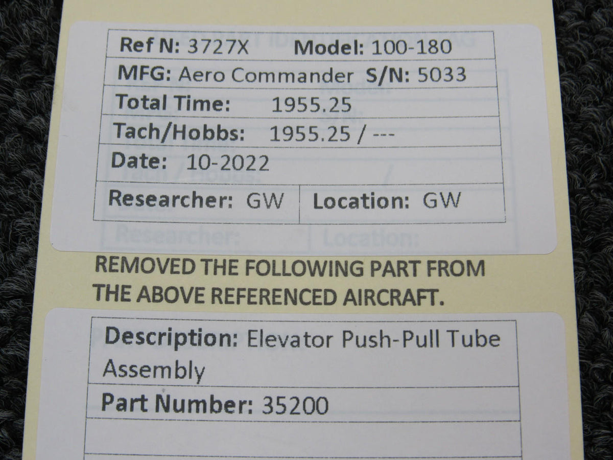 Aero Commander 35200 Aero Commander 100-180 Elevator Push-Pull Tube Assembly