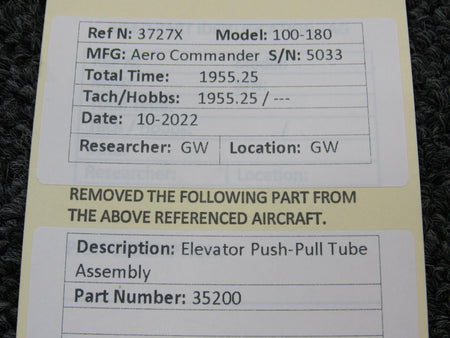 Aero Commander 35200 Aero Commander 100-180 Elevator Push-Pull Tube Assembly