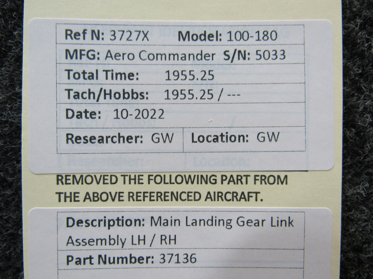 Aero Commander 37136 Aero Commander 100-180 Main Landing Gear Link Assembly LH / RH