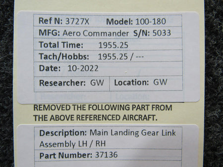 Aero Commander 37136 Aero Commander 100-180 Main Landing Gear Link Assembly LH / RH
