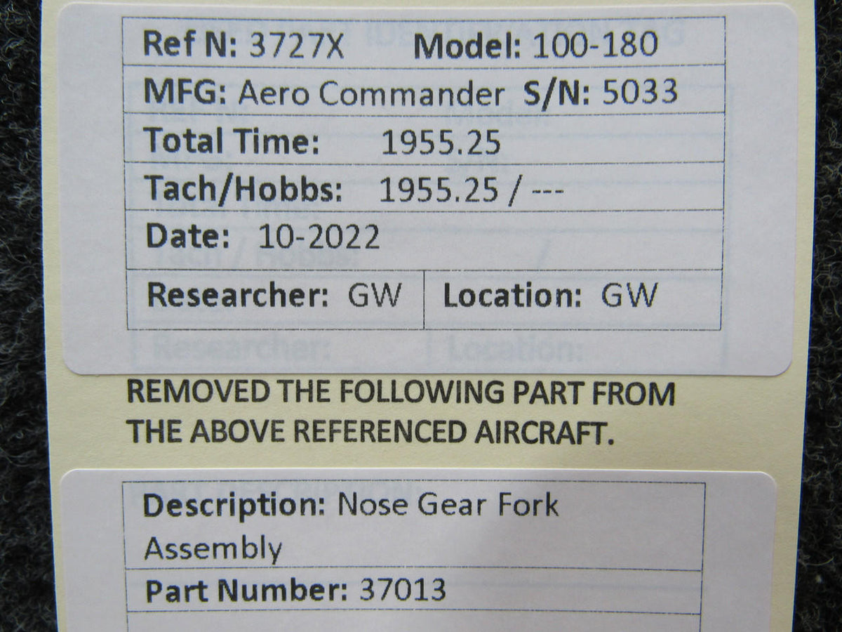 Aero Commander 37013 Aero Commander 100-180 Nose Gear Fork Assembly