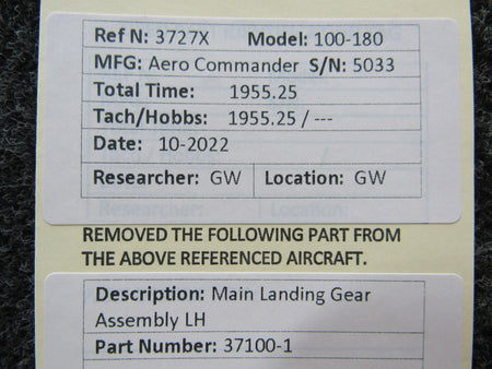 Aero Commander 37100-1 Aero Commander 100-180 Main Landing Gear Assembly LH