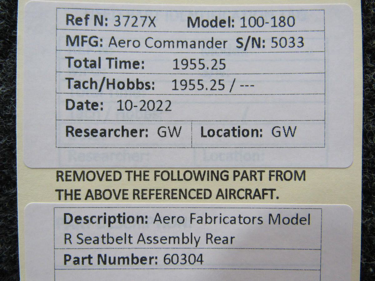 Aero Fabricators 60304 Aero Fabricators Model R Seatbelt Assembly Rear