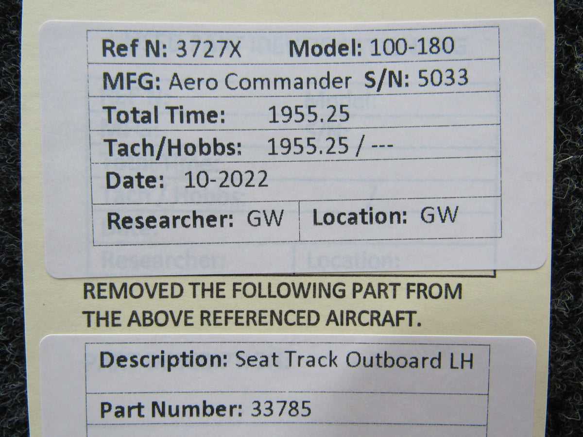 Aero Commander 33785 Aero Commander 100-180 Seat Track Outboard LH