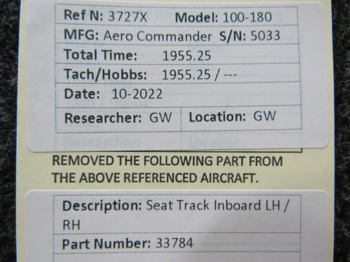 Aero Commander 33784 Aero Commander 100-180 Seat Track Inboard LH / RH