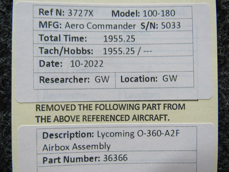 Lycoming Aircraft & Engine Parts 36366 Lycoming O-360-A2F Airbox Assembly