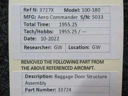 Aero Commander 33724 Aero Commander 100-180 Baggage Door Structure Assembly