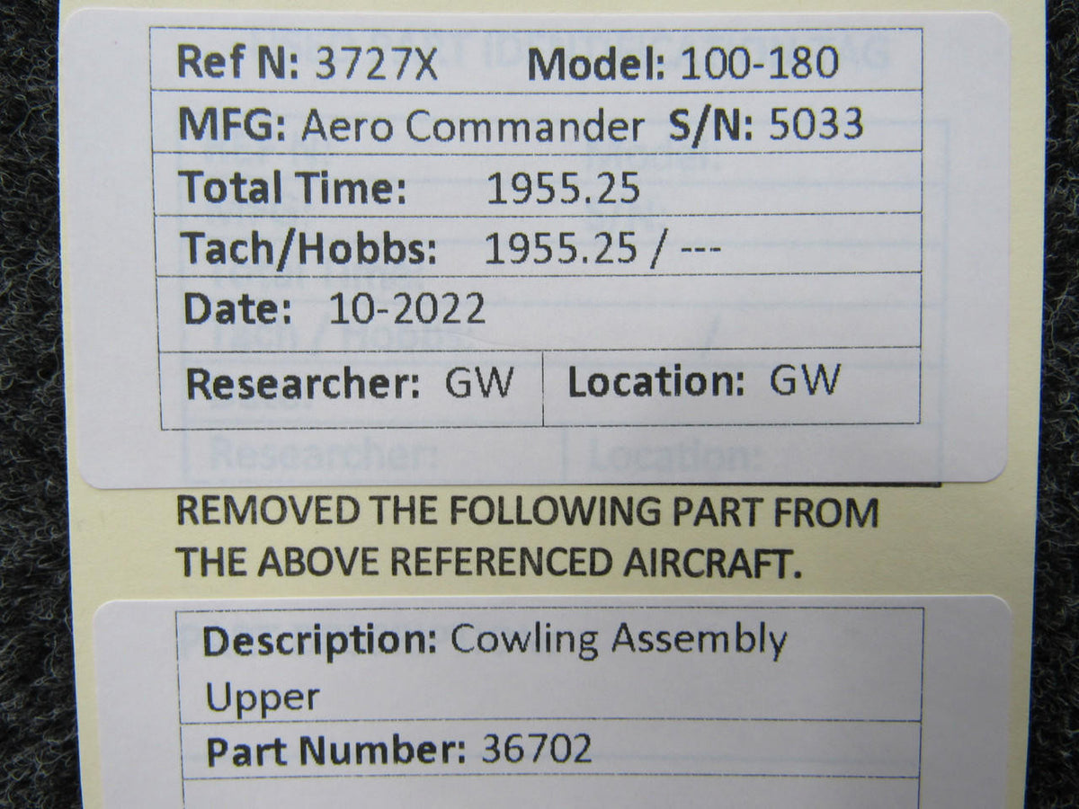 Aero Commander 36702 Aero Commander 100-180 Cowling Assembly Upper