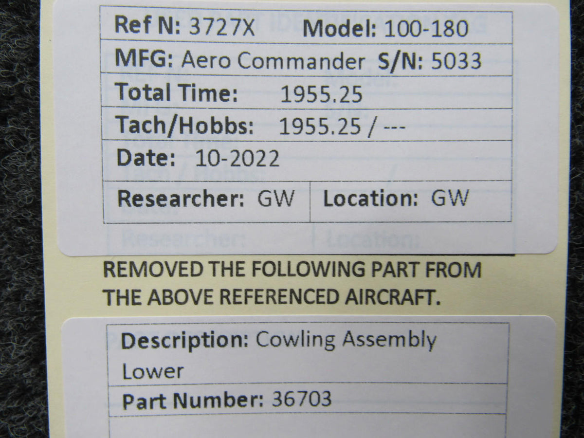 Aero Commander 36703 Aero Commander 100-180 Cowling Assembly Lower