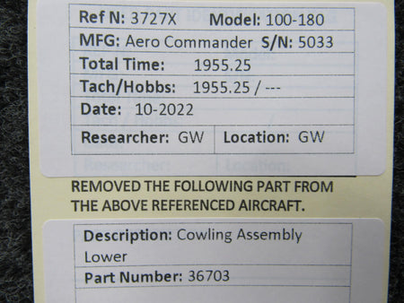 Aero Commander 36703 Aero Commander 100-180 Cowling Assembly Lower