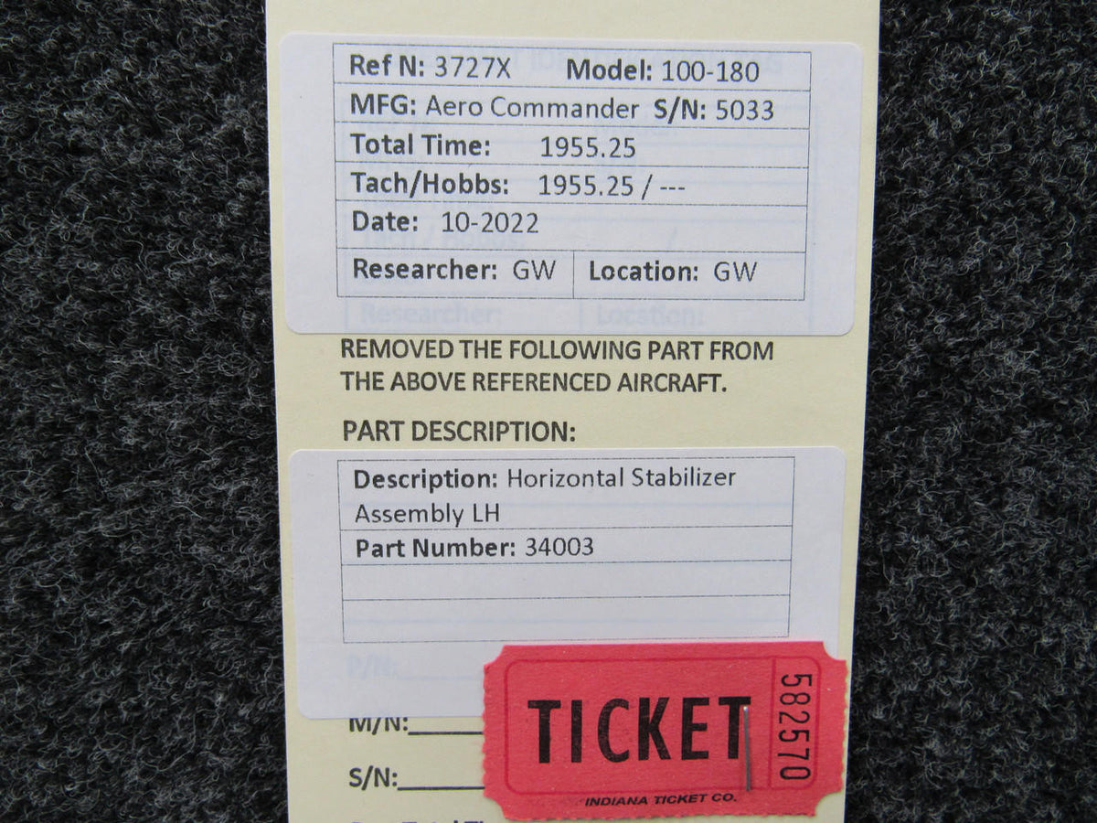 Aero Commander 34003 Aero Commander 100-180 Horizontal Stabilizer Assembly LH