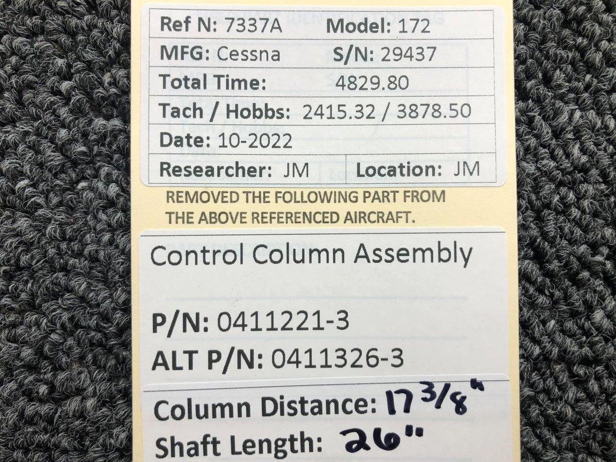 Cessna Aircraft Parts 0411221-3 (ALT: 0411326-3) Cessna 172 Control Column Assembly