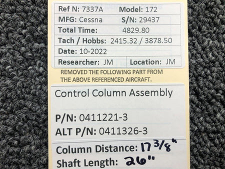 Cessna Aircraft Parts 0411221-3 (ALT: 0411326-3) Cessna 172 Control Column Assembly