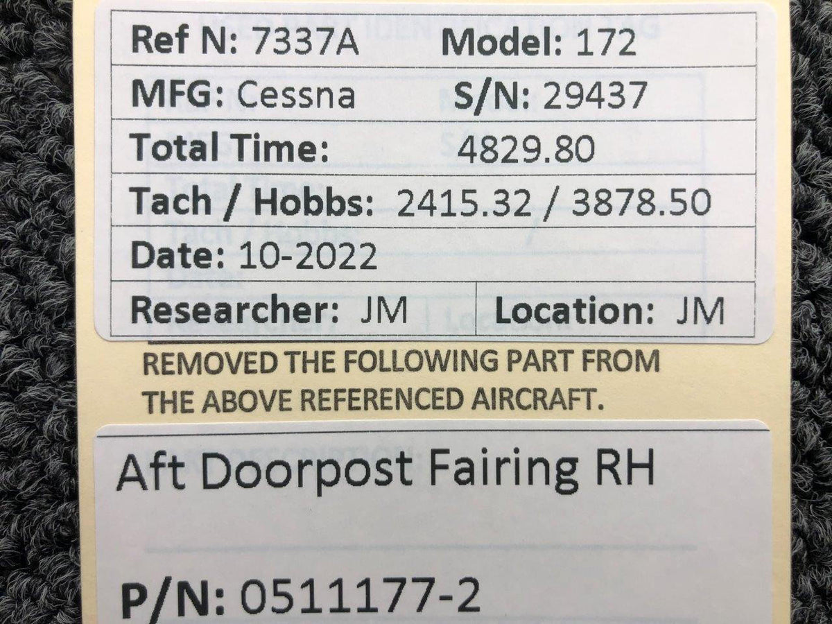 Cessna Aircraft Parts 0511177-2 Cessna 172 AFT Doorpost Fairing Assembly RH