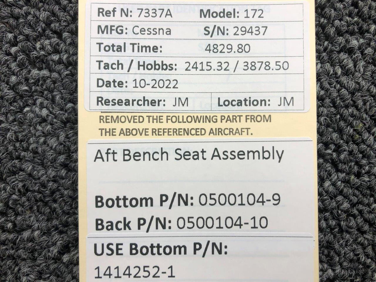 Cessna Aircraft Parts 0500104-9 / 0500104-10 Cessna 172 AFT Bench Seat Assembly