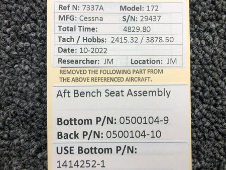 Cessna Aircraft Parts 0500104-9 / 0500104-10 Cessna 172 AFT Bench Seat Assembly