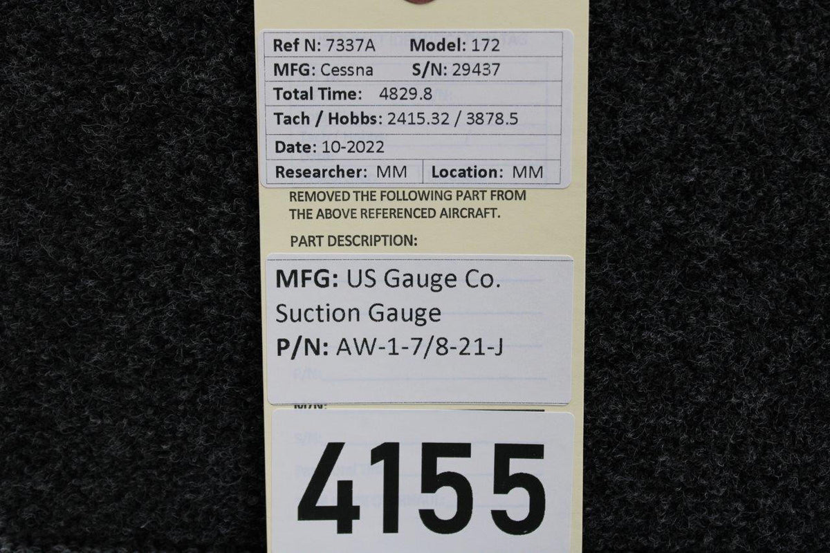 US Gauge AW-1-7/8-21-J US Gauge Co. Suction Gauge