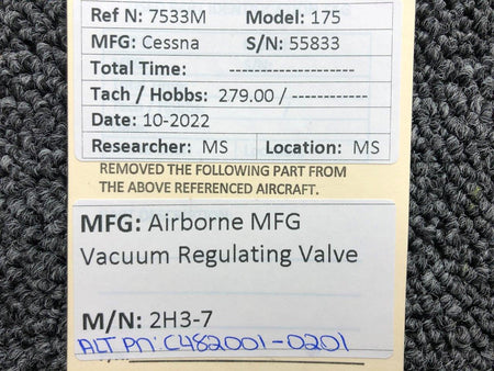 Airborne 2H3-7 (ALT: C482001-0201) Airborne MFG Vacuum Regulating Valve