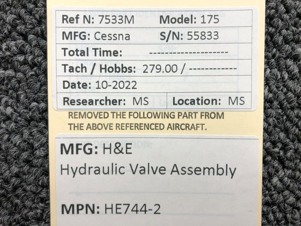 H&E HE744-2 H&E Hydraulic Valve Assembly