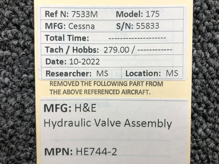 H&E HE744-2 H&E Hydraulic Valve Assembly
