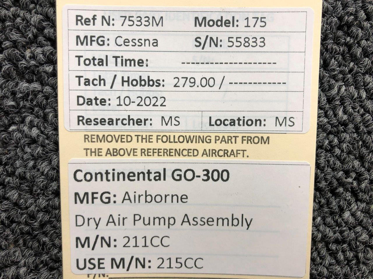 Airborne Continental GO-300 Airborne 211CC Dry Air Pump Assembly