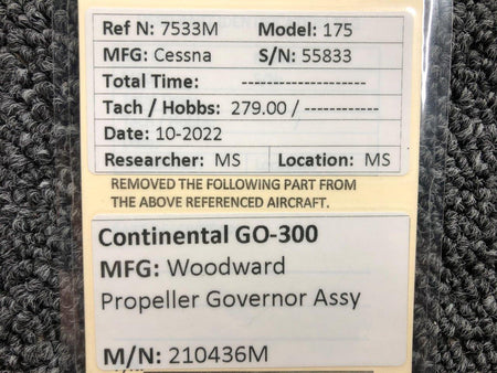 Woodward 210436M Continental GO-300 Woodward Propeller Governor Assembly