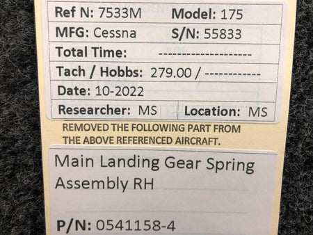 Cessna Aircraft Parts 0541158-4 Cessna 175 Main Landing Gear Spring Assembly RH