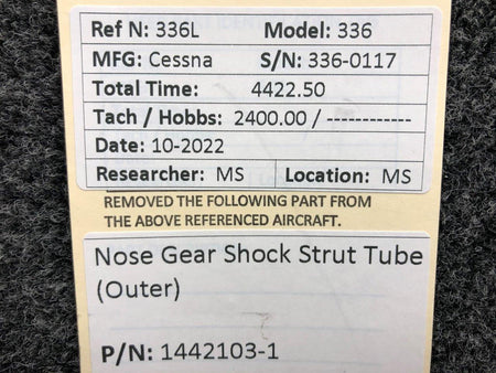 Cessna Aircraft Parts 1442103-1 Cessna 336 Nose Gear Shock Strut Tube (Outer)