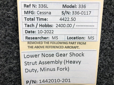Cessna Aircraft Parts 1442010-201 Cessna 336 Lower Nose Gear Shock Strut Assembly (Heavy Duty)