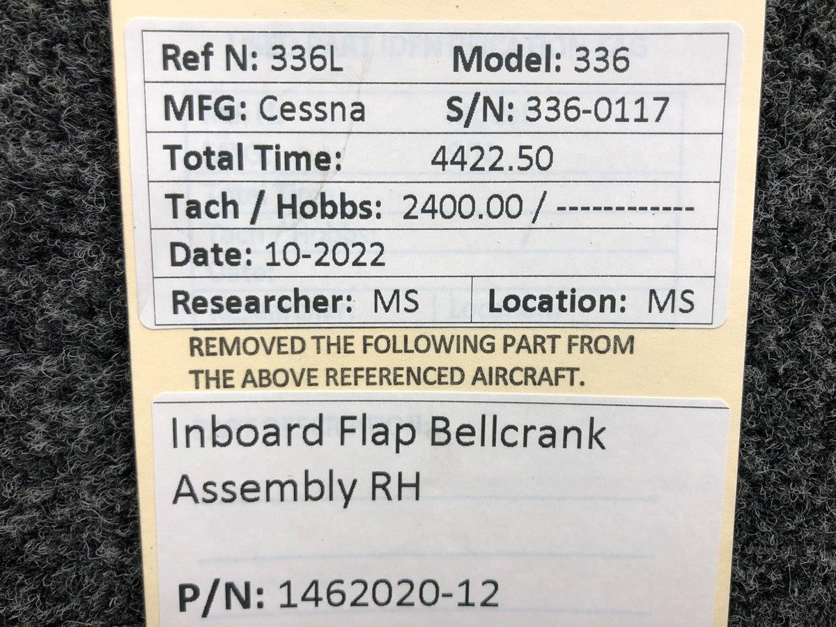 Cessna Aircraft Parts 1462020-12 Cessna 336 Inboard Flap Bellcrank Assembly RH