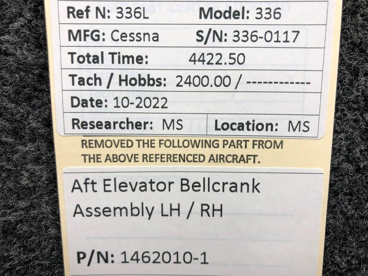 Cessna Aircraft Parts 1462010-1 Cessna 336 AFT Elevator Bellcrank Assembly LH - RH